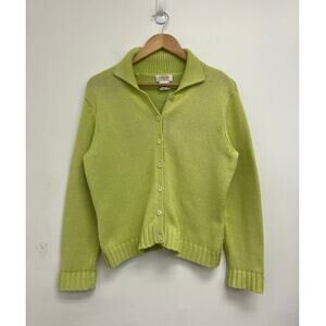 Vintage Talbots Lime Chunky Knit Collared Cotton Boxy Preppy Twee Cardigan - MP